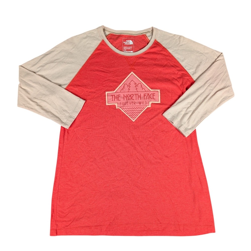 The North Face Womens Forever Wild Raglan 3/4 Sleeve Graphic Tee Red Cream L